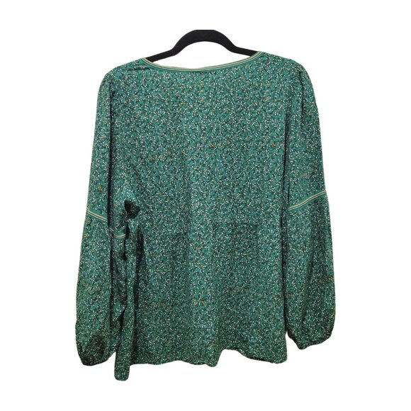MAX STUDIO Plus 2X Elastic Sleeves Cherry Print Flowy Tunic Top Green Multi - Picture 2 of 9
